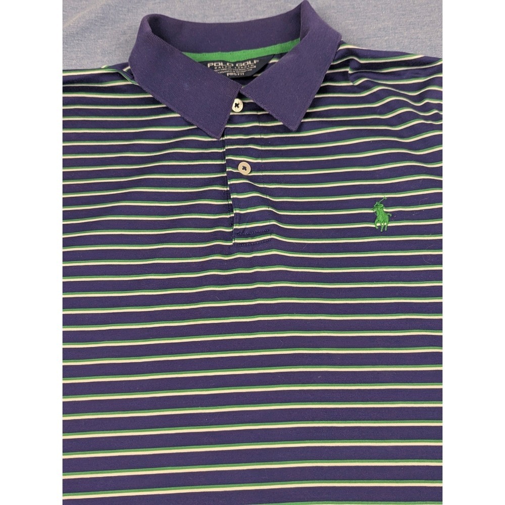 Polo Golf Ralph Lauren Mens Pro Fit Pima Cotton Striped Polo Shirt Navy Green L - Picture 3 of 12